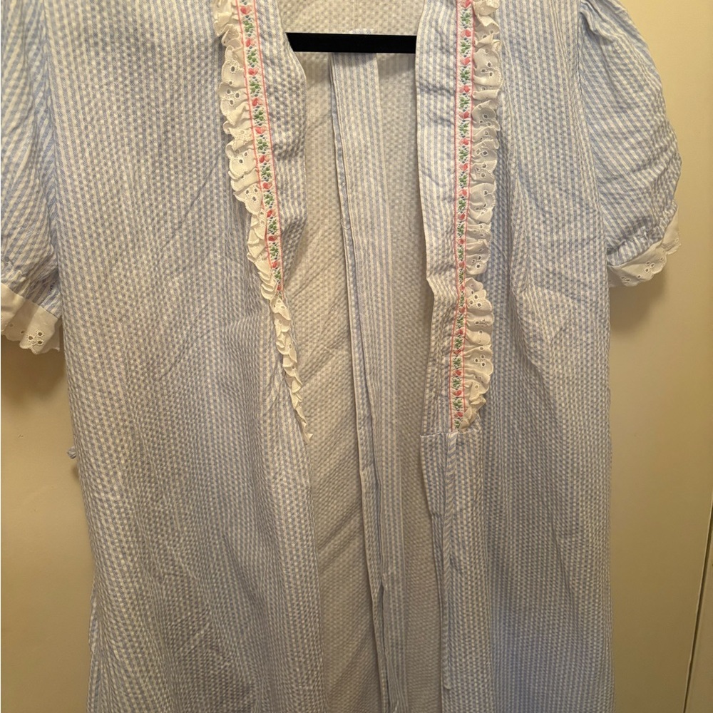 Blue Striped Women's Chemise with Lace Trim